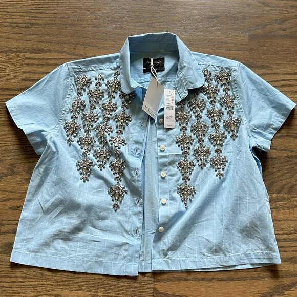 NWT J. Crew Embellished Short Sleeve Top - Picture 1 of 3